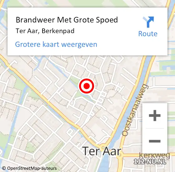 Locatie op kaart van de 112 melding: Brandweer Met Grote Spoed Naar Ter Aar, Berkenpad op 5 december 2022 08:32