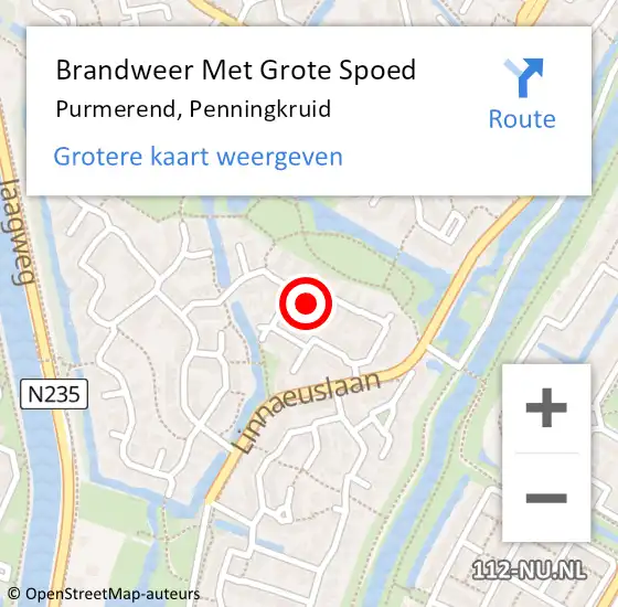 Locatie op kaart van de 112 melding: Brandweer Met Grote Spoed Naar Purmerend, Penningkruid op 5 december 2022 08:33