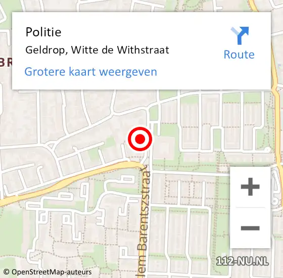 Locatie op kaart van de 112 melding: Politie Geldrop, Witte de Withstraat op 5 december 2022 08:48