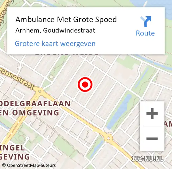 Locatie op kaart van de 112 melding: Ambulance Met Grote Spoed Naar Arnhem, Goudwindestraat op 5 december 2022 08:51