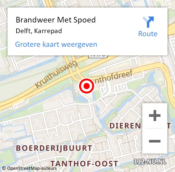 Locatie op kaart van de 112 melding: Brandweer Met Spoed Naar Delft, Karrepad op 5 december 2022 09:26