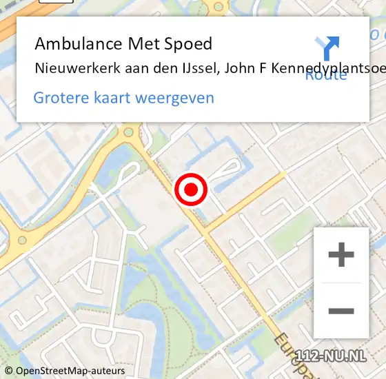 Locatie op kaart van de 112 melding: Ambulance Met Spoed Naar Nieuwerkerk aan den IJssel, John F Kennedyplantsoen op 5 december 2022 09:28