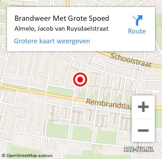 Locatie op kaart van de 112 melding: Brandweer Met Grote Spoed Naar Almelo, Jacob van Ruysdaelstraat op 5 december 2022 09:55