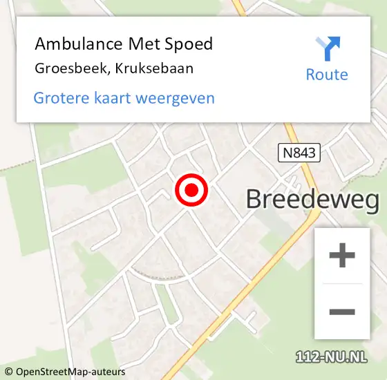 Locatie op kaart van de 112 melding: Ambulance Met Spoed Naar Groesbeek, Kruksebaan op 5 december 2022 10:05