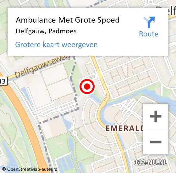 Locatie op kaart van de 112 melding: Ambulance Met Grote Spoed Naar Delfgauw, Padmoes op 5 december 2022 10:26
