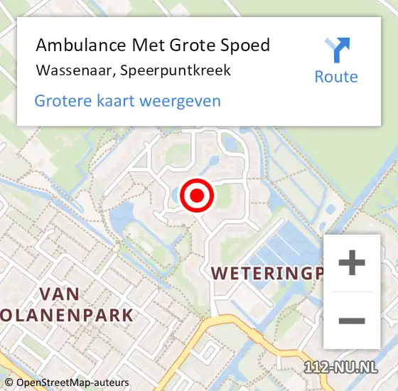 Locatie op kaart van de 112 melding: Ambulance Met Grote Spoed Naar Wassenaar, Speerpuntkreek op 5 december 2022 11:47