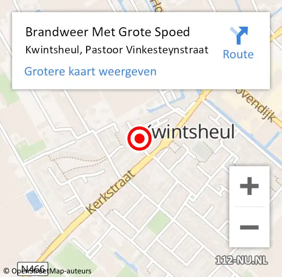 Locatie op kaart van de 112 melding: Brandweer Met Grote Spoed Naar Kwintsheul, Pastoor Vinkesteynstraat op 5 december 2022 12:05