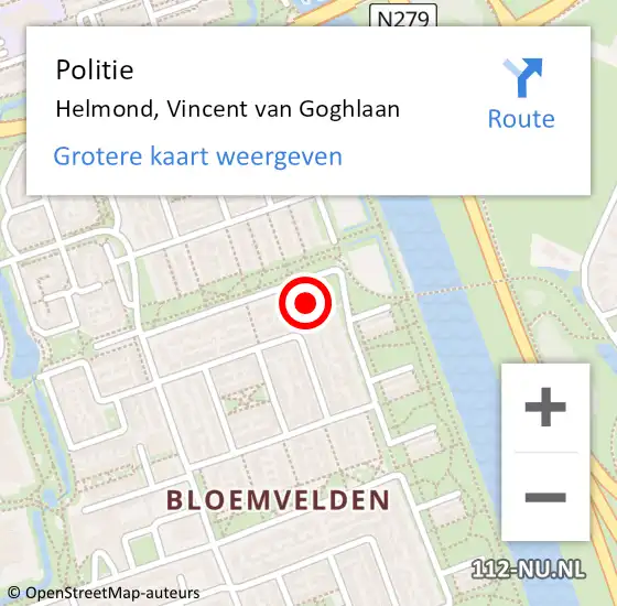 Locatie op kaart van de 112 melding: Politie Helmond, Vincent van Goghlaan op 5 december 2022 12:20