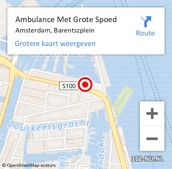 Locatie op kaart van de 112 melding: Ambulance Met Grote Spoed Naar Amsterdam, Barentszplein op 5 december 2022 12:23