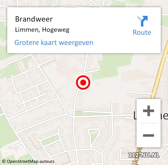 Locatie op kaart van de 112 melding: Brandweer Limmen, Hogeweg op 5 december 2022 12:29