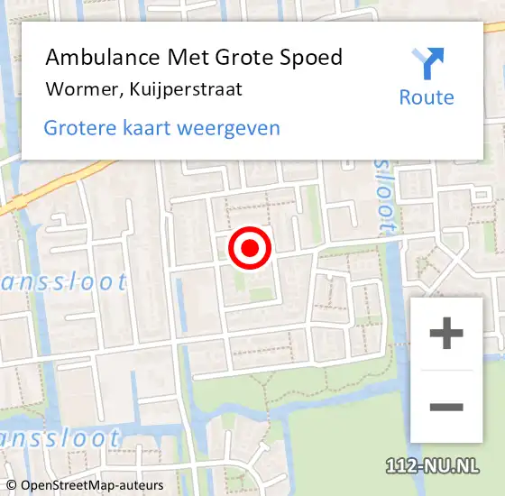 Locatie op kaart van de 112 melding: Ambulance Met Grote Spoed Naar Wormer, Kuijperstraat op 5 december 2022 12:34