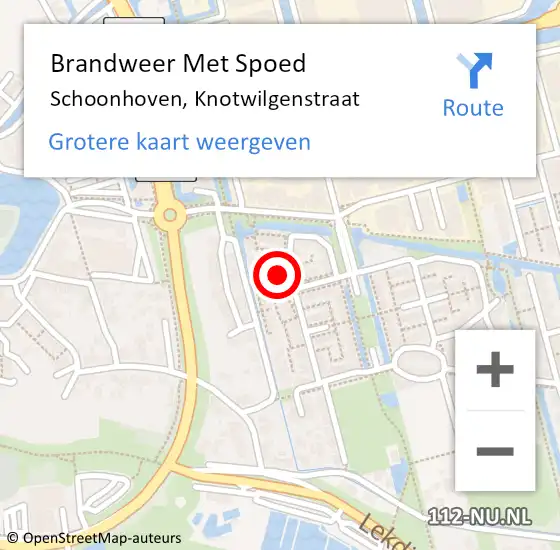 Locatie op kaart van de 112 melding: Brandweer Met Spoed Naar Schoonhoven, Knotwilgenstraat op 5 december 2022 13:05