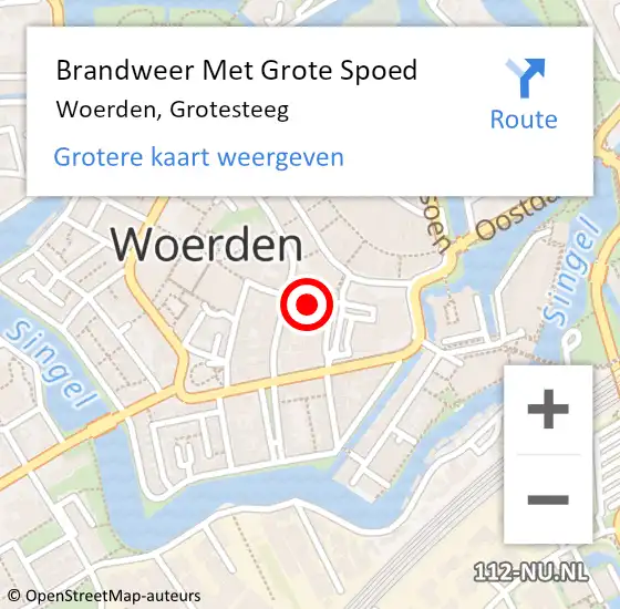 Locatie op kaart van de 112 melding: Brandweer Met Grote Spoed Naar Woerden, Grotesteeg op 5 december 2022 13:18