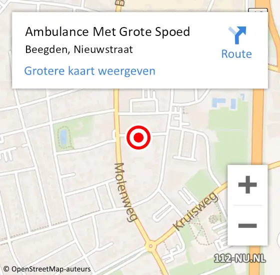 Locatie op kaart van de 112 melding: Ambulance Met Grote Spoed Naar Beegden, Nieuwstraat op 5 december 2022 13:24