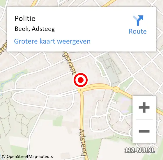 Locatie op kaart van de 112 melding: Politie Beek, Adsteeg op 5 december 2022 13:33