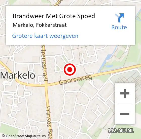 Locatie op kaart van de 112 melding: Brandweer Met Grote Spoed Naar Markelo, Fokkerstraat op 7 augustus 2014 10:44