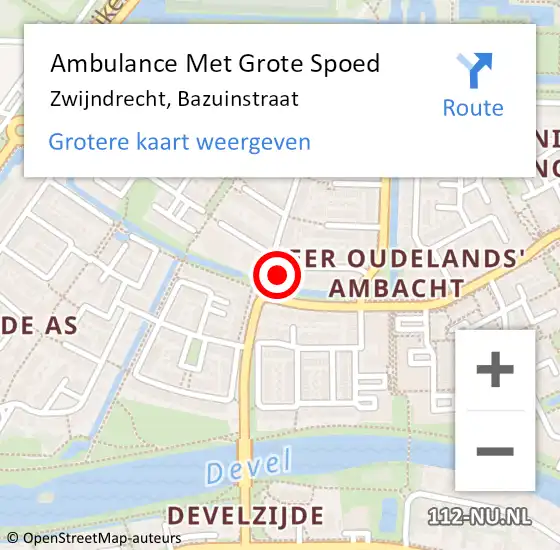 Locatie op kaart van de 112 melding: Ambulance Met Grote Spoed Naar Zwijndrecht, Bazuinstraat op 5 december 2022 14:21