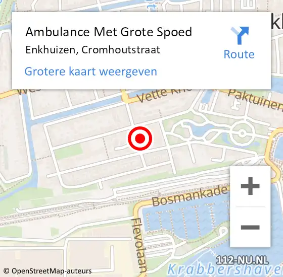 Locatie op kaart van de 112 melding: Ambulance Met Grote Spoed Naar Enkhuizen, Cromhoutstraat op 5 december 2022 14:31