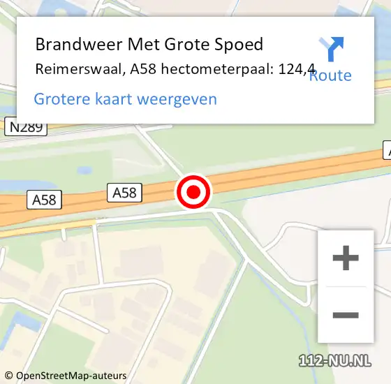 Locatie op kaart van de 112 melding: Brandweer Met Grote Spoed Naar Reimerswaal, A58 hectometerpaal: 124,4 op 5 december 2022 14:35