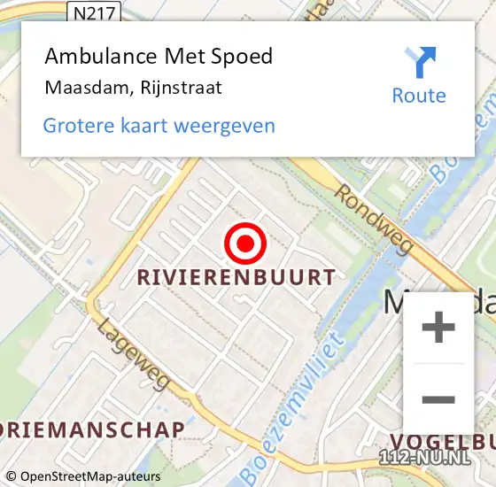 Locatie op kaart van de 112 melding: Ambulance Met Spoed Naar Maasdam, Rijnstraat op 5 december 2022 14:39