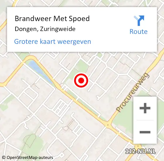 Locatie op kaart van de 112 melding: Brandweer Met Spoed Naar Dongen, Zuringweide op 7 augustus 2014 10:48