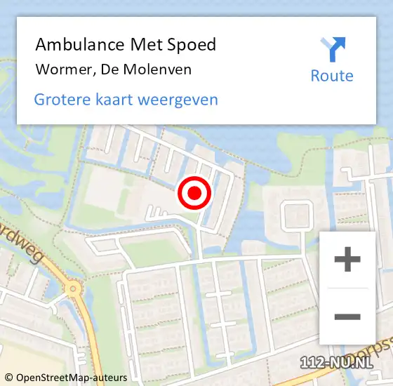 Locatie op kaart van de 112 melding: Ambulance Met Spoed Naar Wormer, De Molenven op 5 december 2022 15:00