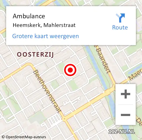 Locatie op kaart van de 112 melding: Ambulance Heemskerk, Mahlerstraat op 5 december 2022 15:16