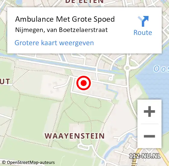 Locatie op kaart van de 112 melding: Ambulance Met Grote Spoed Naar Nijmegen, van Boetzelaerstraat op 5 december 2022 15:32