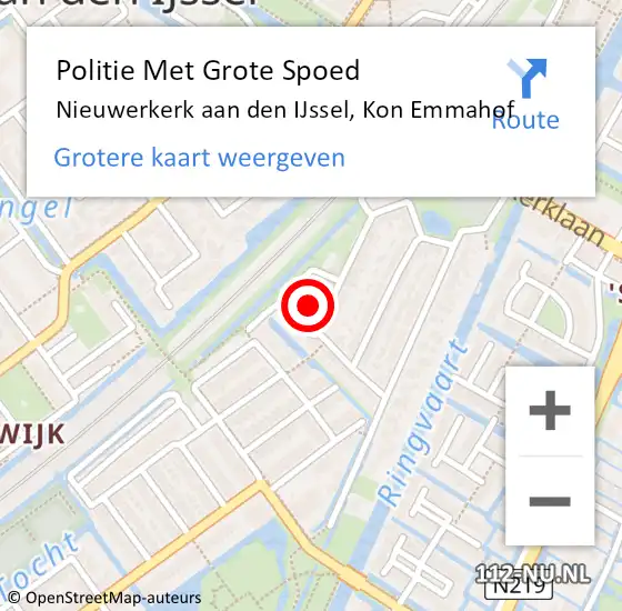 Locatie op kaart van de 112 melding: Politie Met Grote Spoed Naar Nieuwerkerk aan den IJssel, Kon Emmahof op 5 december 2022 15:33