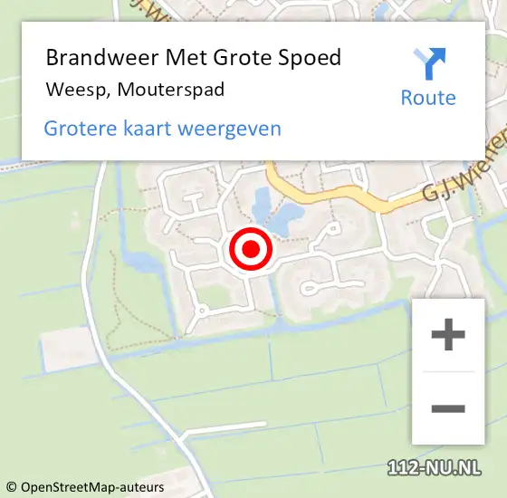 Locatie op kaart van de 112 melding: Brandweer Met Grote Spoed Naar Weesp, Mouterspad op 5 december 2022 15:37