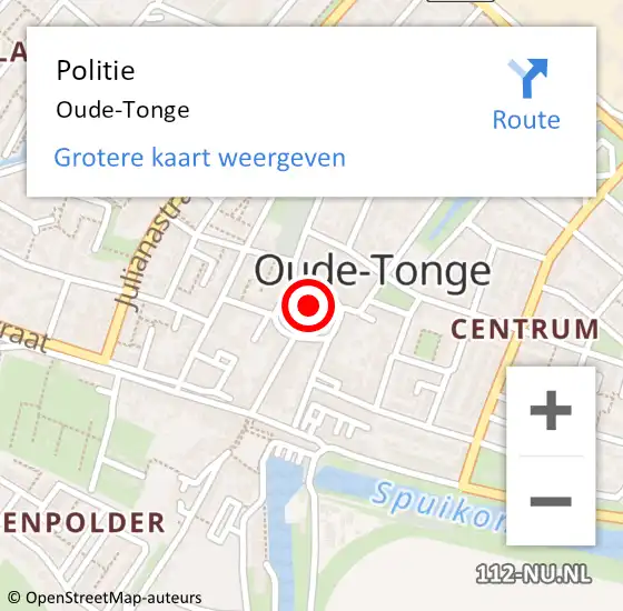 Locatie op kaart van de 112 melding: Politie Oude-Tonge op 5 december 2022 16:06