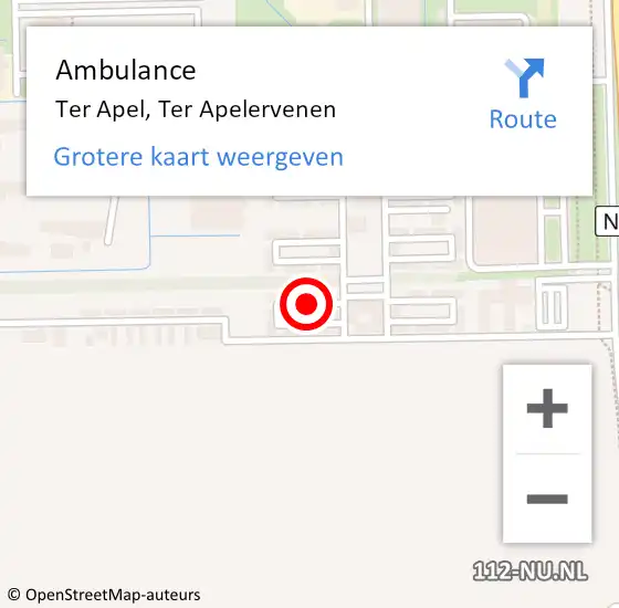Locatie op kaart van de 112 melding: Ambulance Ter Apel, Ter Apelervenen op 5 december 2022 16:16