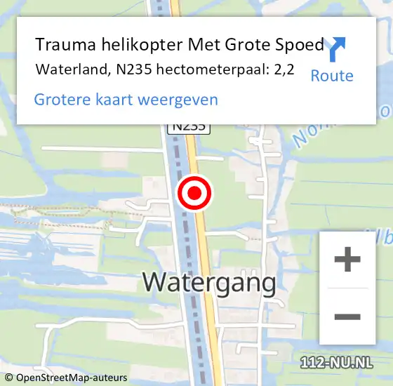 Locatie op kaart van de 112 melding: Trauma helikopter Met Grote Spoed Naar Waterland, N235 hectometerpaal: 2,2 op 5 december 2022 16:19