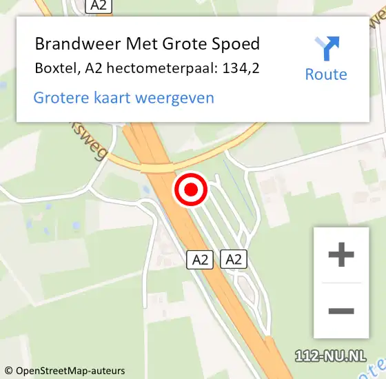 Locatie op kaart van de 112 melding: Brandweer Met Grote Spoed Naar Boxtel, A2 hectometerpaal: 134,2 op 5 december 2022 16:33