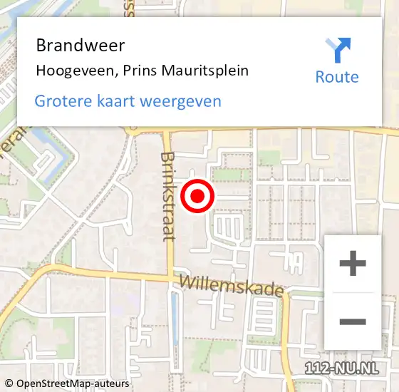 Locatie op kaart van de 112 melding: Brandweer Hoogeveen, Prins Mauritsplein op 5 december 2022 16:55