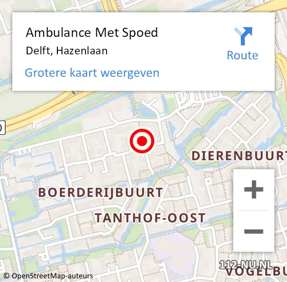 Locatie op kaart van de 112 melding: Ambulance Met Spoed Naar Delft, Hazenlaan op 5 december 2022 17:14