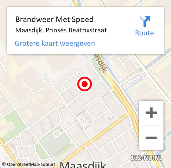 Locatie op kaart van de 112 melding: Brandweer Met Spoed Naar Maasdijk, Prinses Beatrixstraat op 5 december 2022 17:20