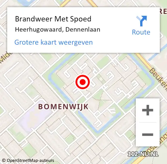 Locatie op kaart van de 112 melding: Brandweer Met Spoed Naar Heerhugowaard, Dennenlaan op 5 december 2022 17:50