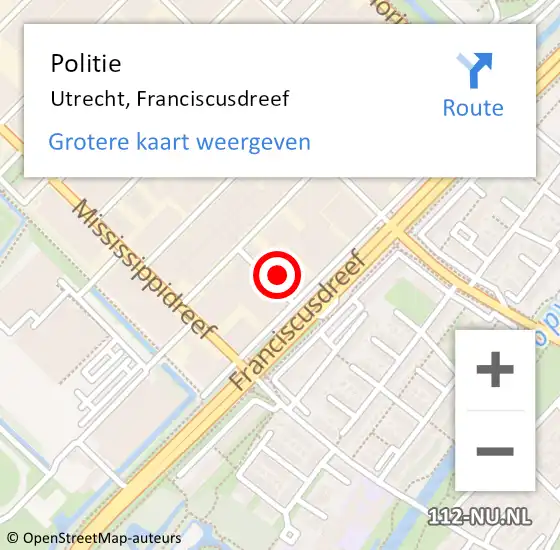 Locatie op kaart van de 112 melding: Politie Utrecht, Franciscusdreef op 5 december 2022 18:05