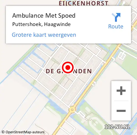 Locatie op kaart van de 112 melding: Ambulance Met Spoed Naar Puttershoek, Haagwinde op 5 december 2022 18:30