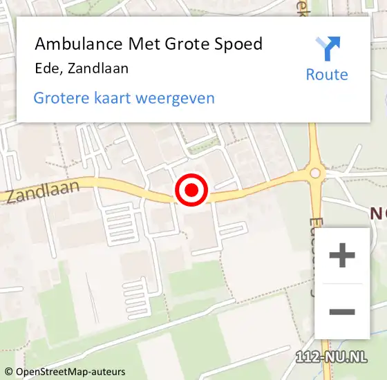 Locatie op kaart van de 112 melding: Ambulance Met Grote Spoed Naar Ede, Zandlaan op 5 december 2022 18:58