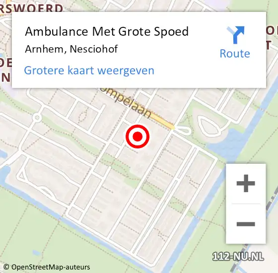 Locatie op kaart van de 112 melding: Ambulance Met Grote Spoed Naar Arnhem, Nesciohof op 5 december 2022 19:03