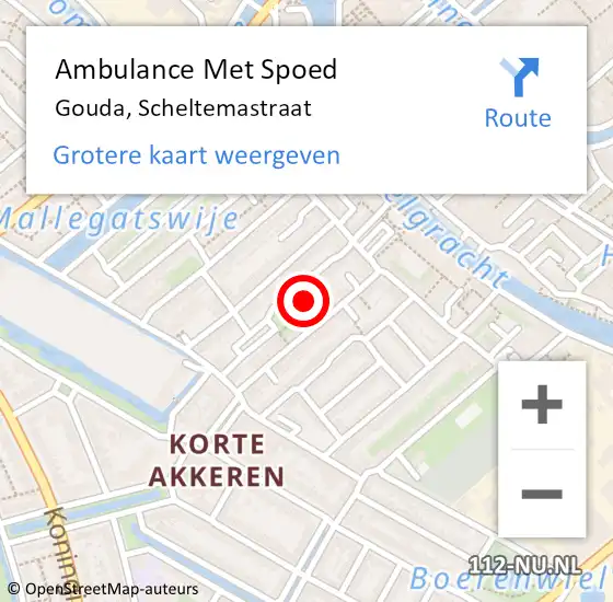 Locatie op kaart van de 112 melding: Ambulance Met Spoed Naar Gouda, Scheltemastraat op 5 december 2022 19:40