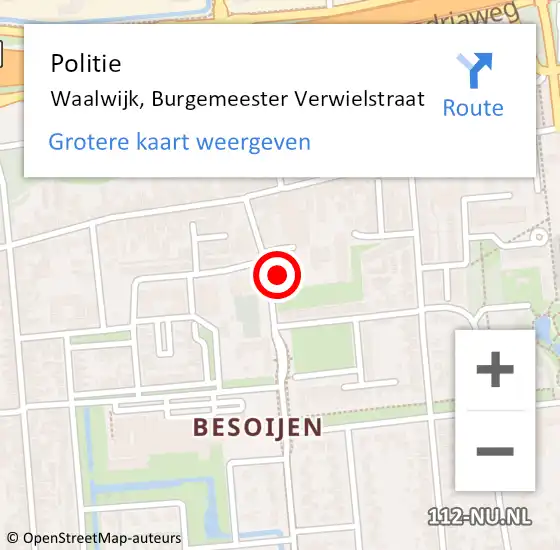 Locatie op kaart van de 112 melding: Politie Waalwijk, Burgemeester Verwielstraat op 5 december 2022 19:59