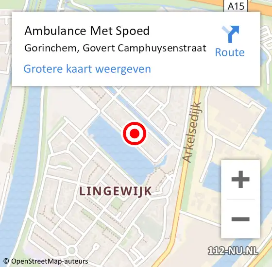 Locatie op kaart van de 112 melding: Ambulance Met Spoed Naar Gorinchem, Govert Camphuysenstraat op 5 december 2022 20:36