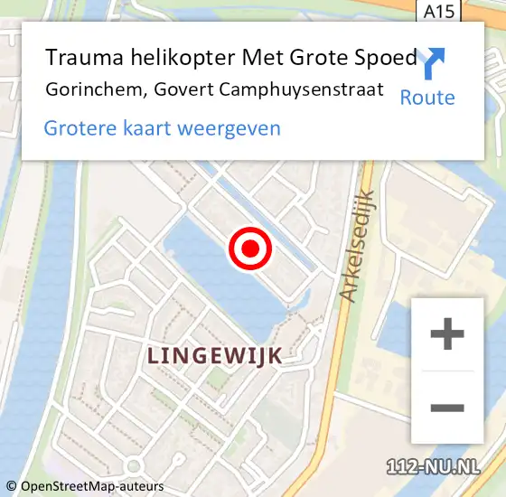 Locatie op kaart van de 112 melding: Trauma helikopter Met Grote Spoed Naar Gorinchem, Govert Camphuysenstraat op 5 december 2022 20:40