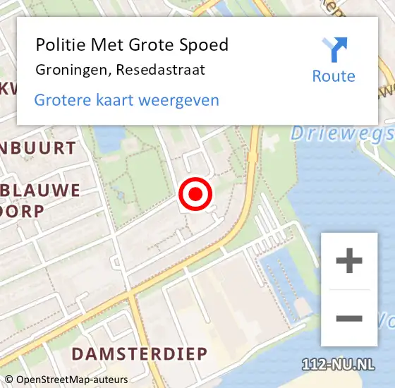 Locatie op kaart van de 112 melding: Politie Met Grote Spoed Naar Groningen, Resedastraat op 5 december 2022 21:01