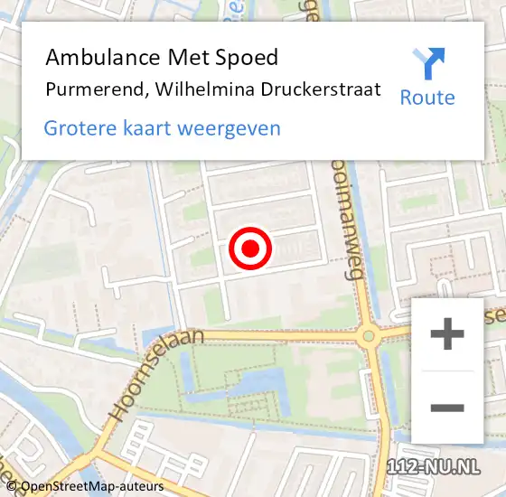 Locatie op kaart van de 112 melding: Ambulance Met Spoed Naar Purmerend, Wilhelmina Druckerstraat op 5 december 2022 21:05