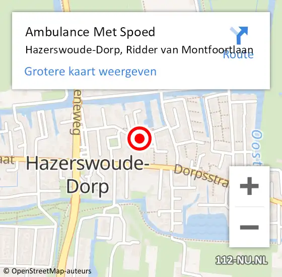 Locatie op kaart van de 112 melding: Ambulance Met Spoed Naar Hazerswoude-Dorp, Ridder van Montfoortlaan op 5 december 2022 21:13