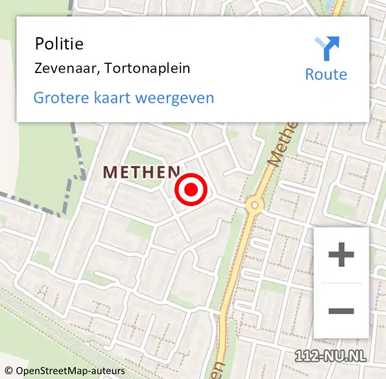 Locatie op kaart van de 112 melding: Politie Zevenaar, Tortonaplein op 5 december 2022 21:36